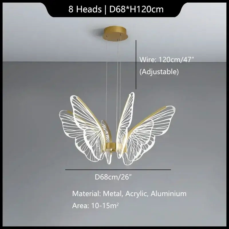 Gold Butterfly Pendant Light with 8-Head Design
