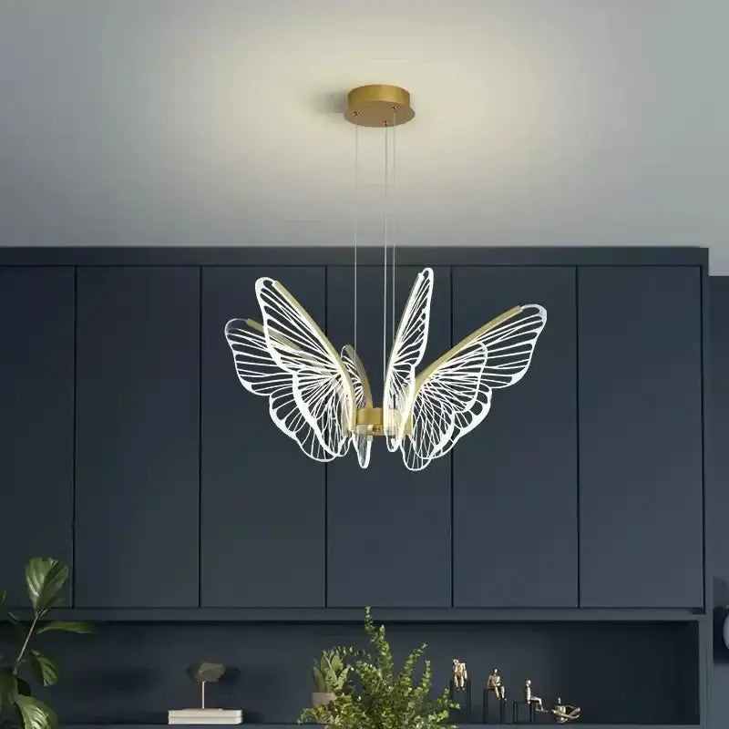 Gold Butterfly Pendant Light with 8-Head Design