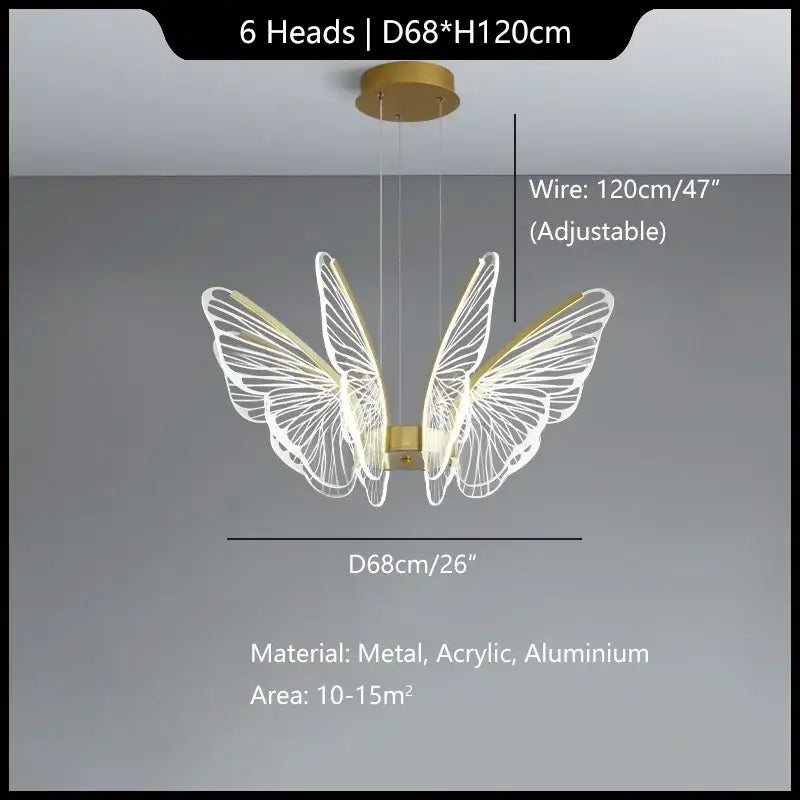Gold Butterfly Pendant Light with 8-Head Design
