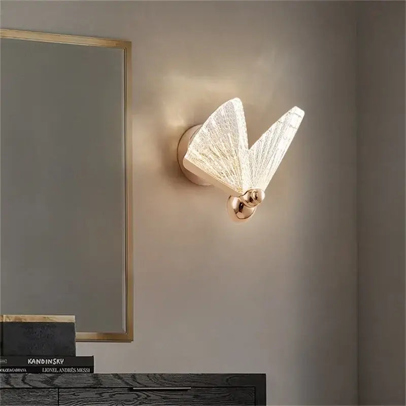 Gold Glass Wall Sconce with Butterfly Motif