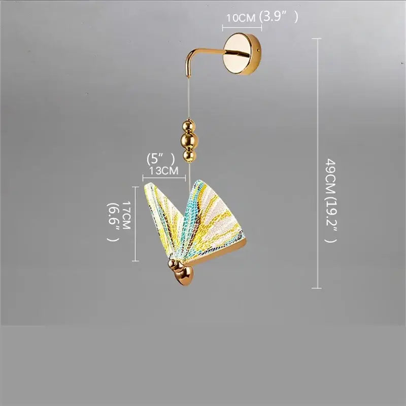 Gold Glass Wall Sconce with Butterfly Motif