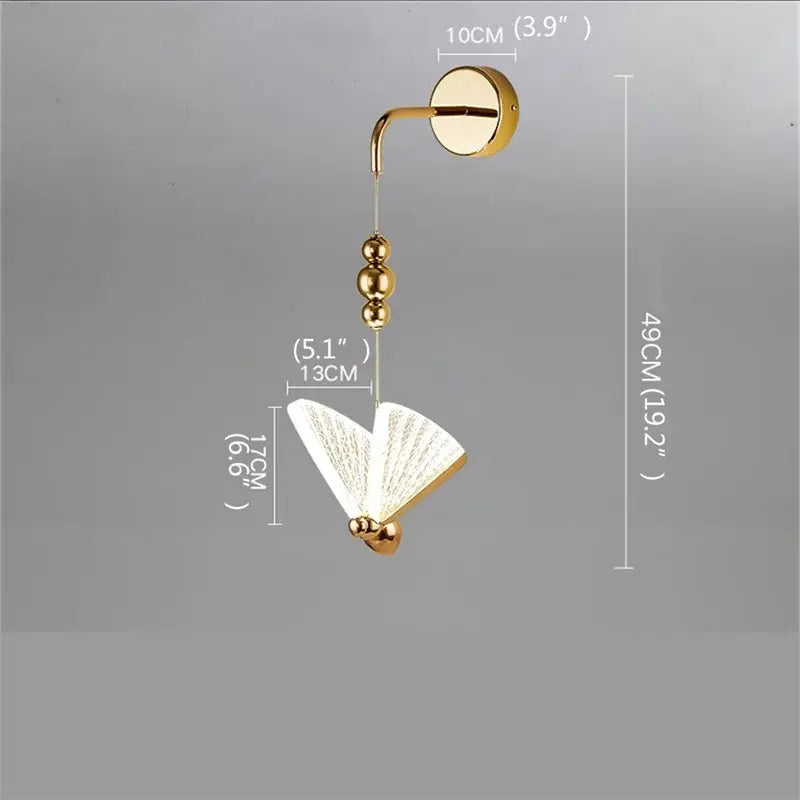 Gold Glass Wall Sconce with Butterfly Motif