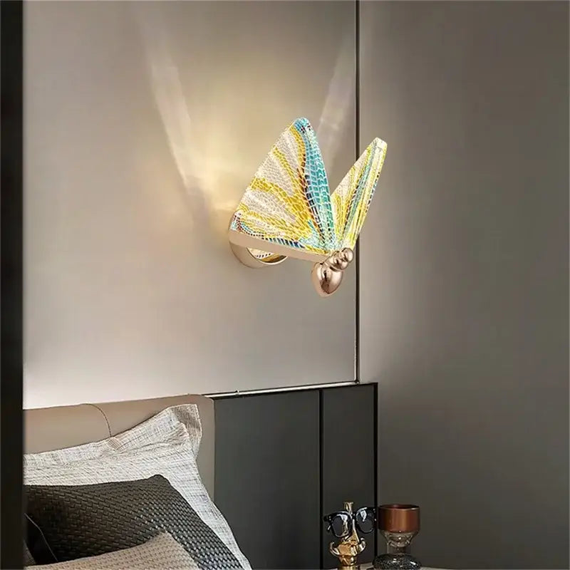 Gold Glass Wall Sconce with Butterfly Motif