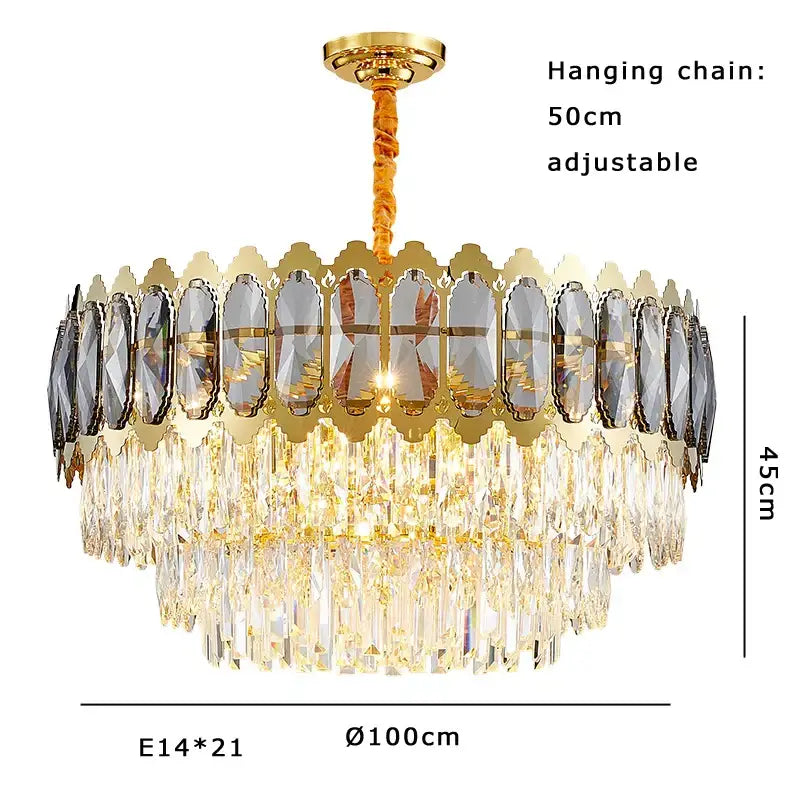 Gold Crystal 100cm Ceiling Light
