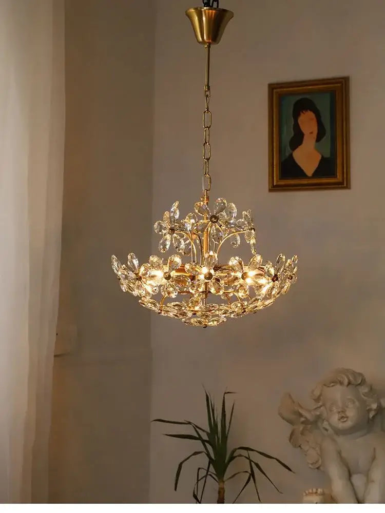 Gold Crystal Flower Chandelier All-Copper Option