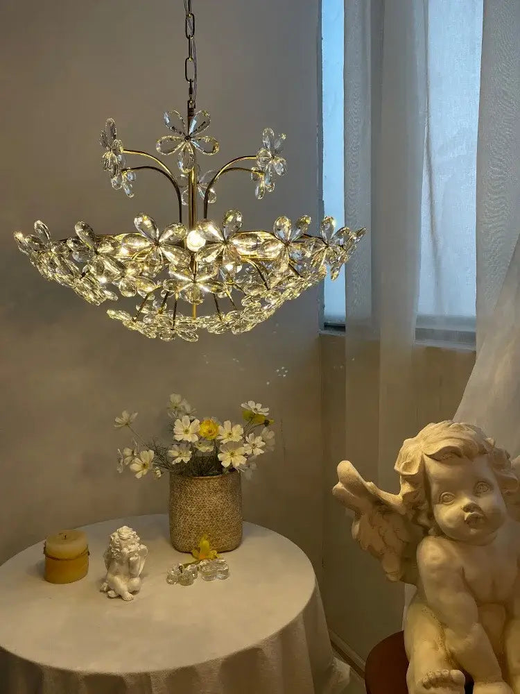 Gold Crystal Flower Chandelier All-Copper Option
