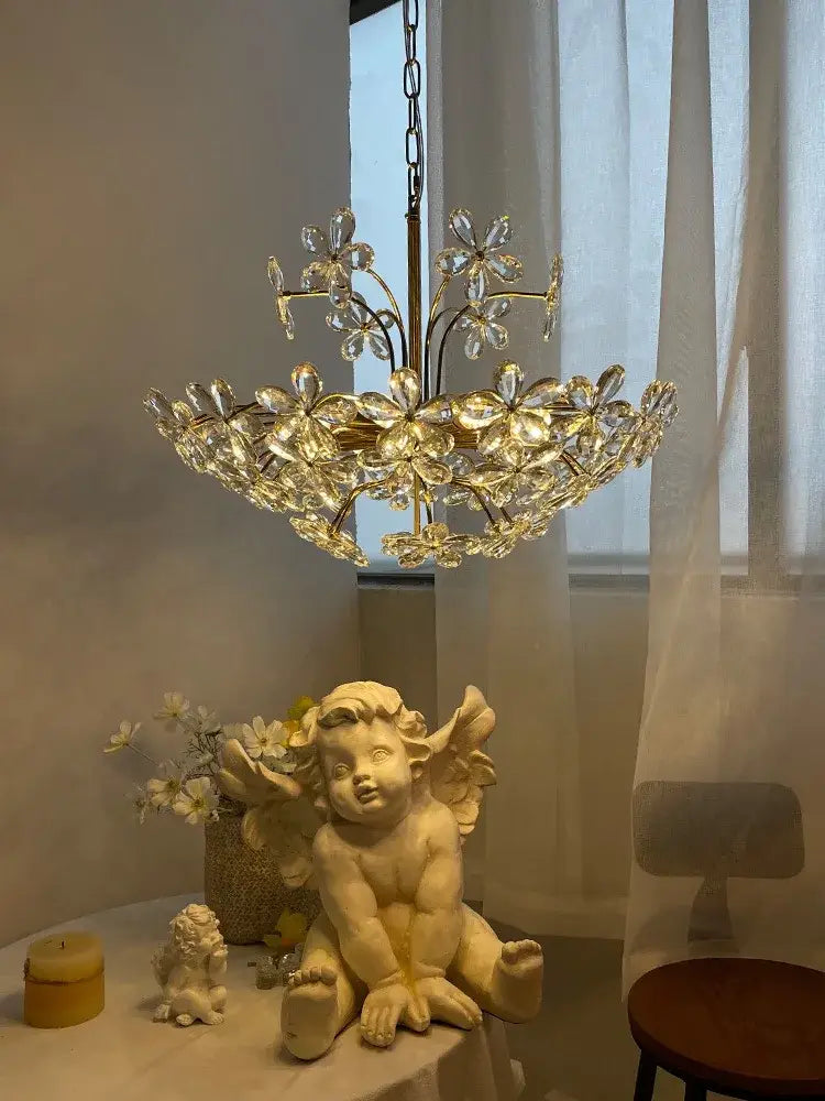 Gold Crystal Flower Chandelier All-Copper Option