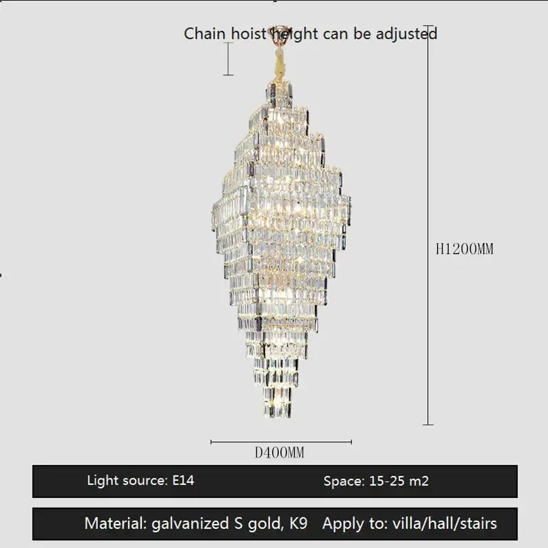 Gold Crystal Staircase Pendant Amber or Smoke Grey