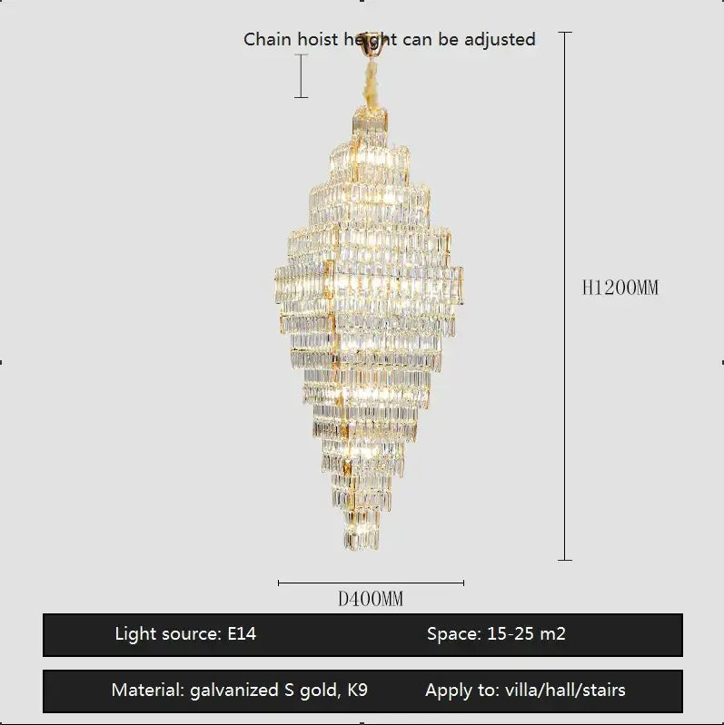 Gold Crystal Staircase Pendant Amber or Smoke Grey