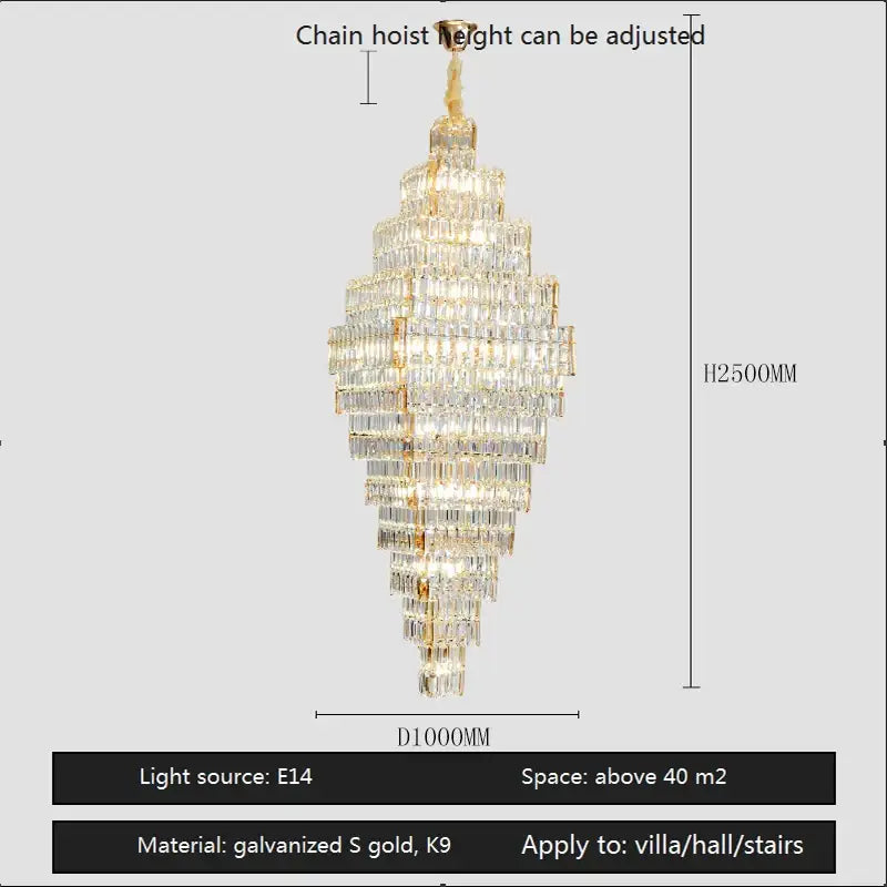 Gold Crystal Staircase Pendant Amber or Smoke Grey