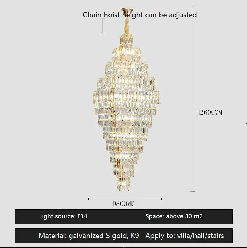 Gold Crystal Staircase Pendant Amber or Smoke Grey