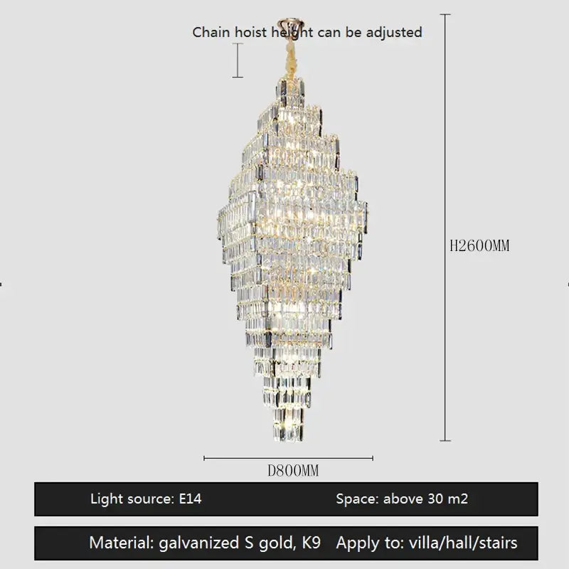 Gold Crystal Staircase Pendant Amber or Smoke Grey