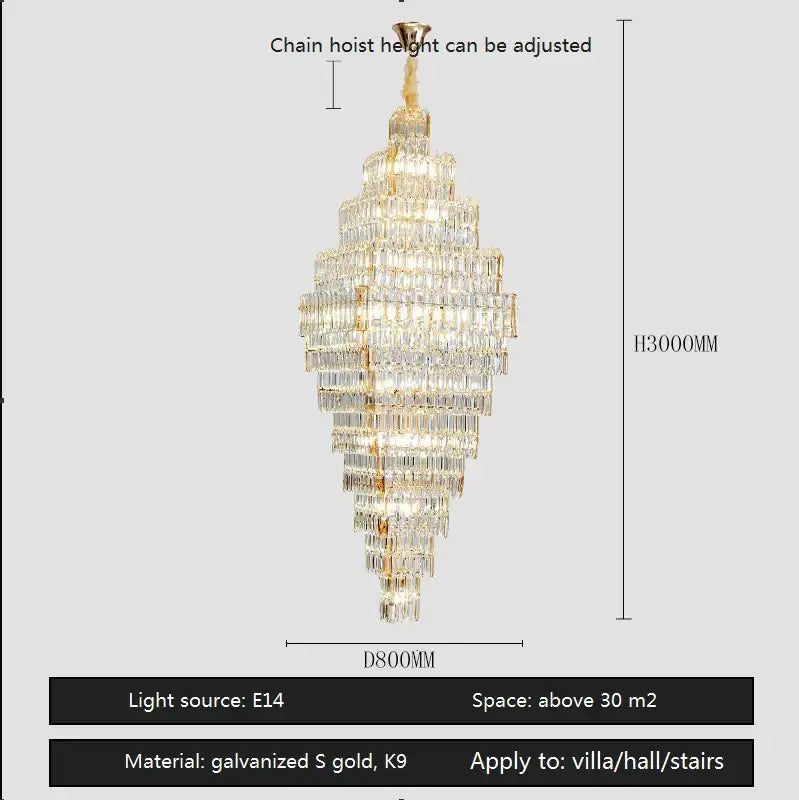 Gold Crystal Staircase Pendant Amber or Smoke Grey