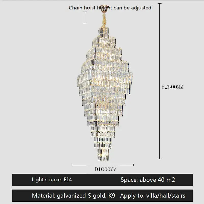 Gold Crystal Staircase Pendant Amber or Smoke Grey