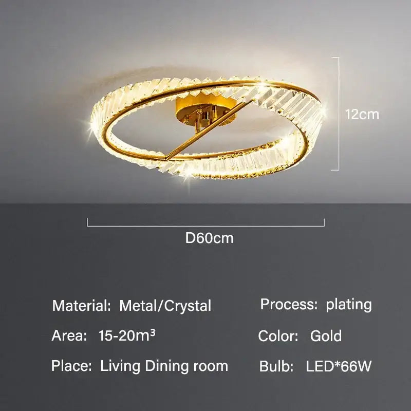 Gold Crystal LED 3-Light Dining Room Ceiling Light