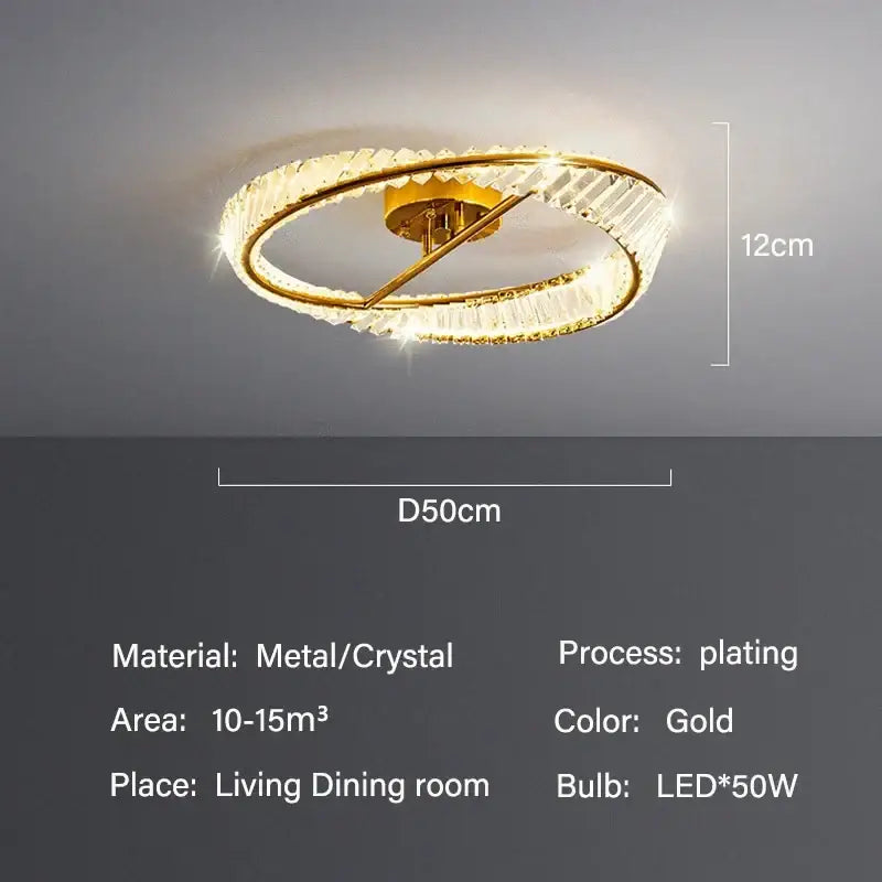 Gold Crystal LED 3-Light Dining Room Ceiling Light