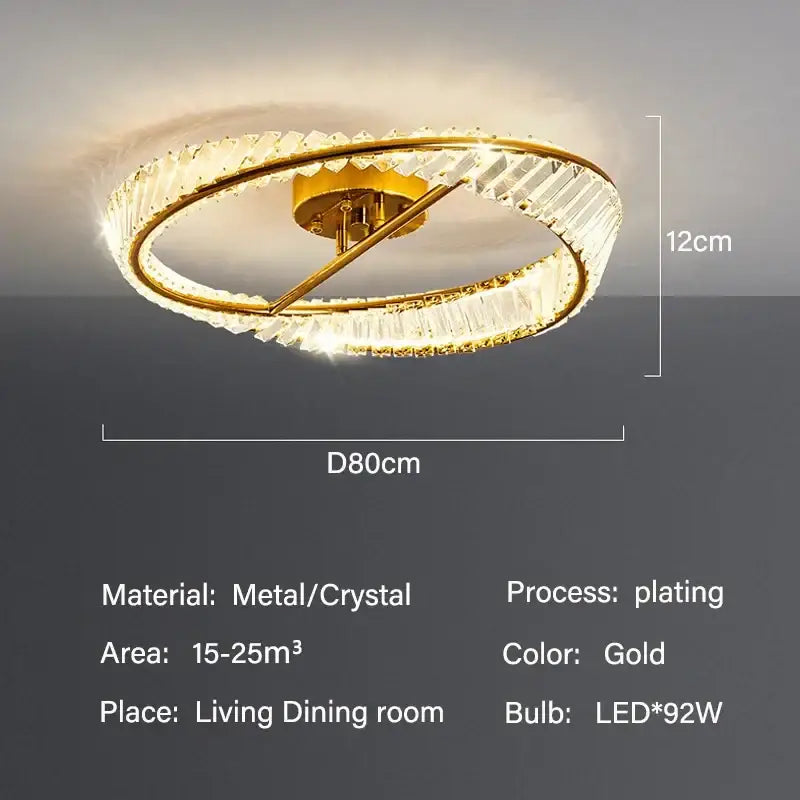 Gold Crystal LED 3-Light Dining Room Ceiling Light