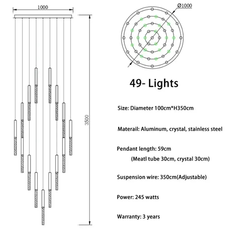 Gold Spiral LED 49-Light Living Room Chandelier