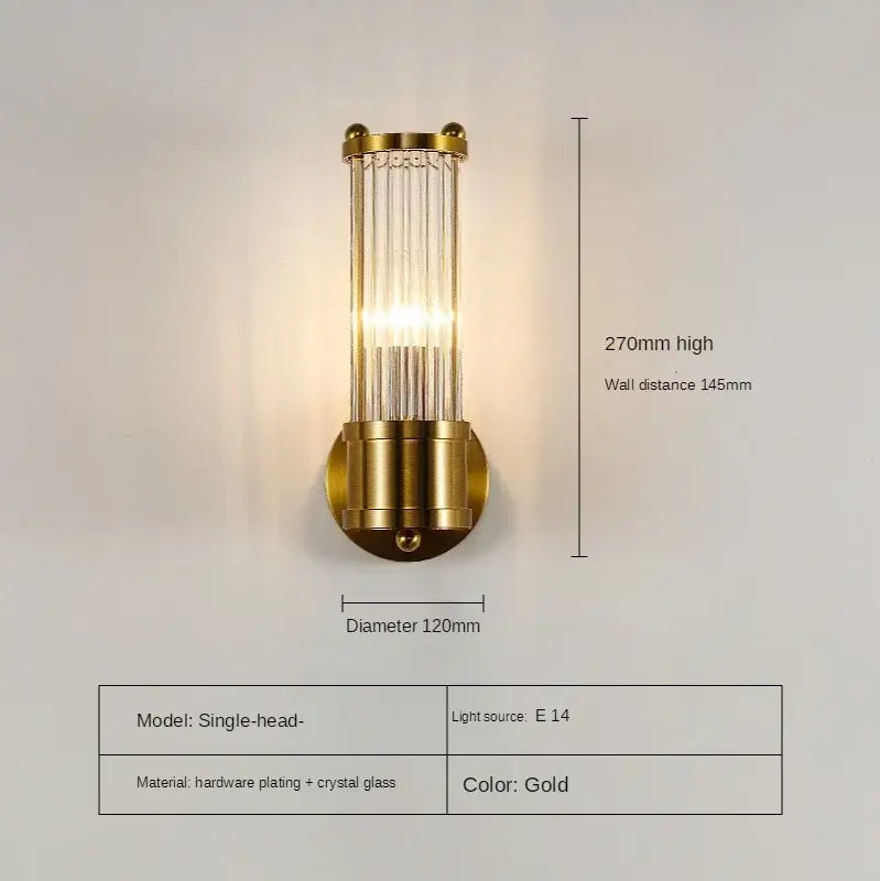 Gold Crystal 2-Head Bedroom Wall Sconce