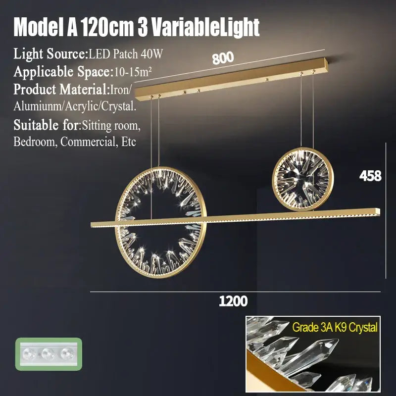 Gold Crystal Adjustable Dining Room Pendant Chandelier