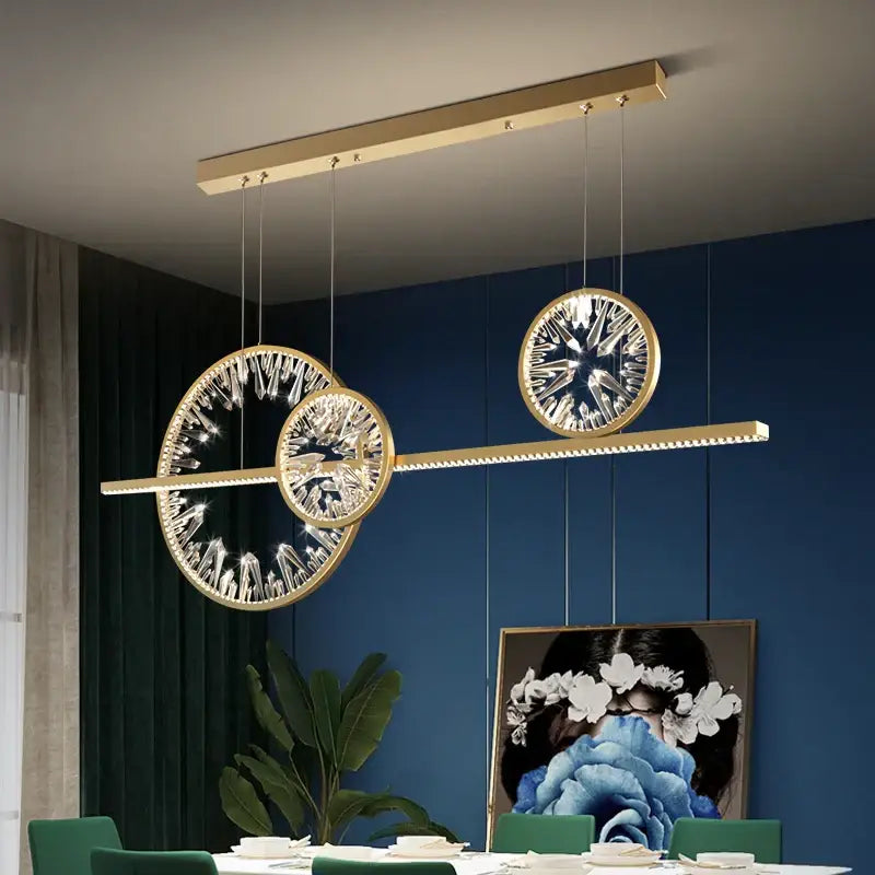 Gold Crystal Adjustable Dining Room Pendant Chandelier