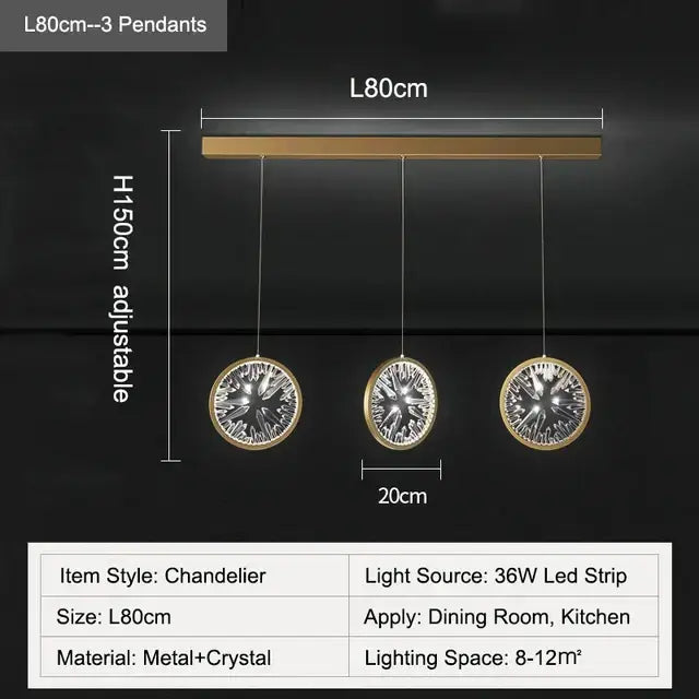 Gold Crystal Adjustable Dining Room Pendant Chandelier