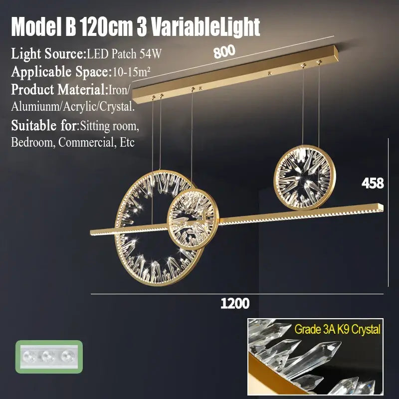 Gold Crystal Adjustable Dining Room Pendant Chandelier