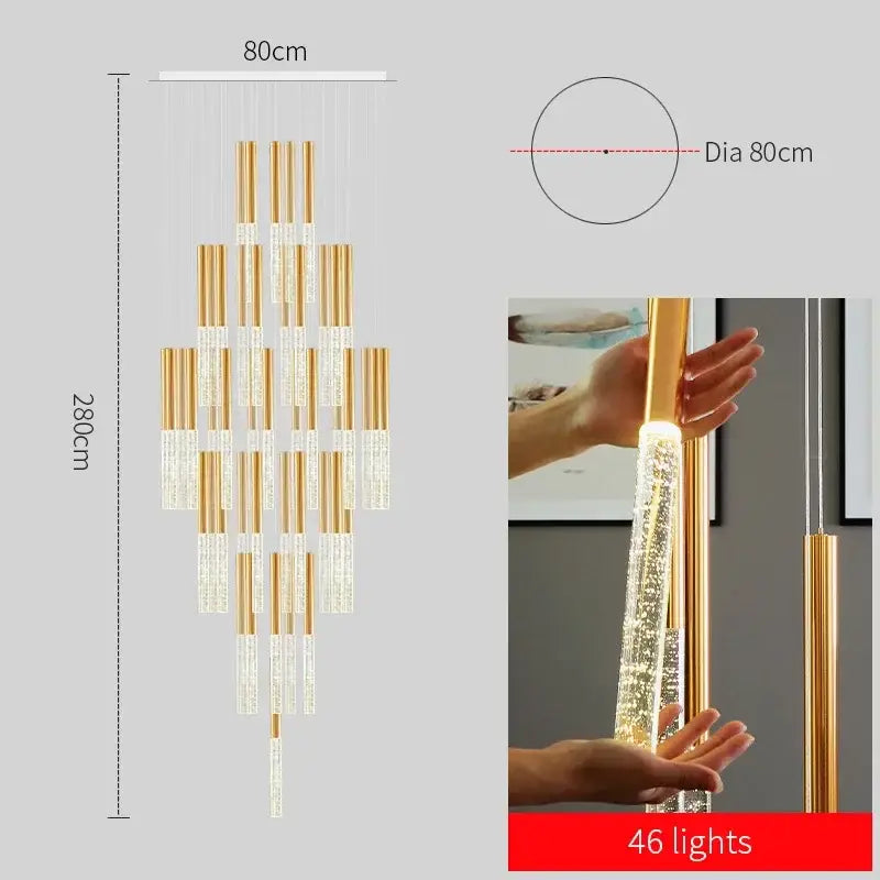 Gold Crystal 46-Light Staircase Chandelier
