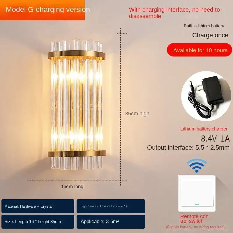 Gold Crystal Wall Lamp Wireless Rechargeable