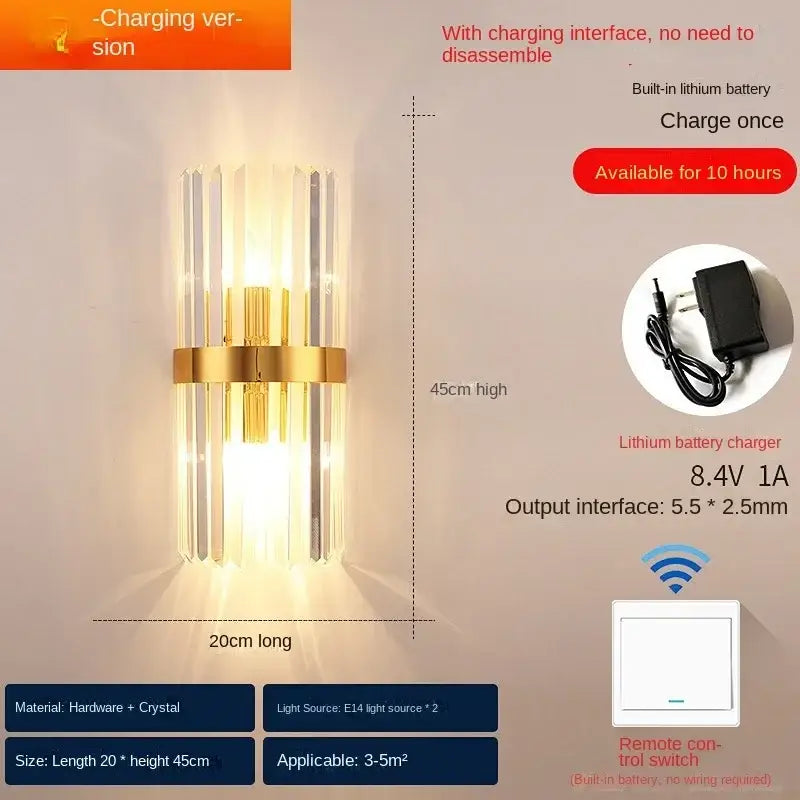 Gold Crystal Wall Lamp Wireless Rechargeable