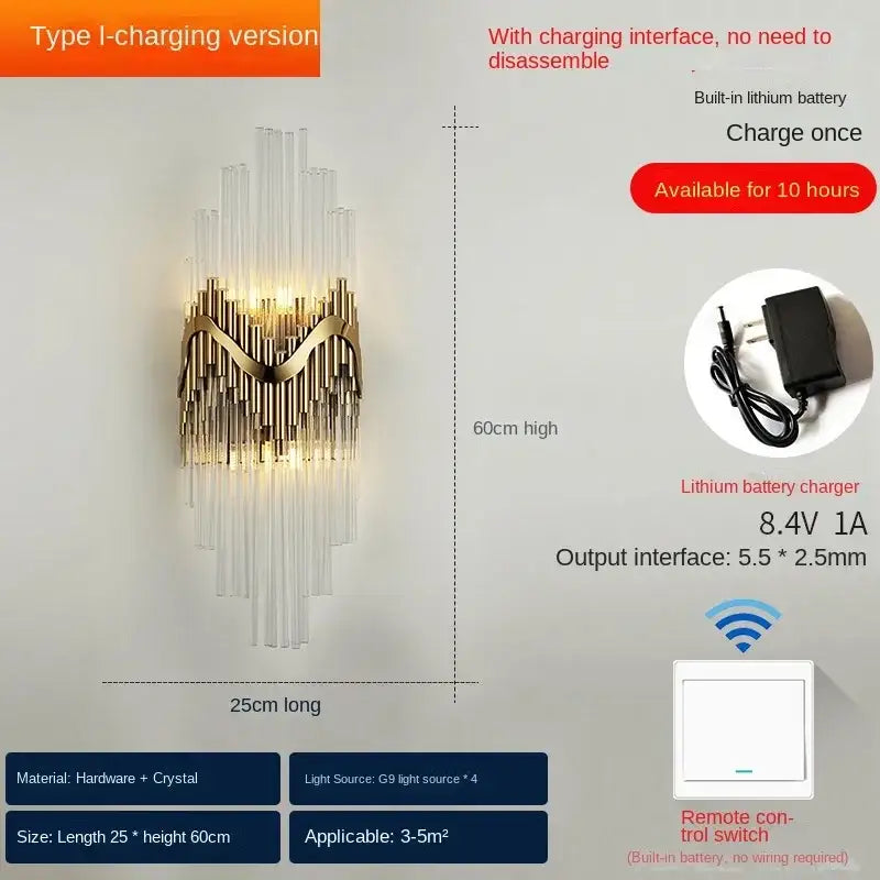 Gold Crystal Wall Lamp Wireless Rechargeable