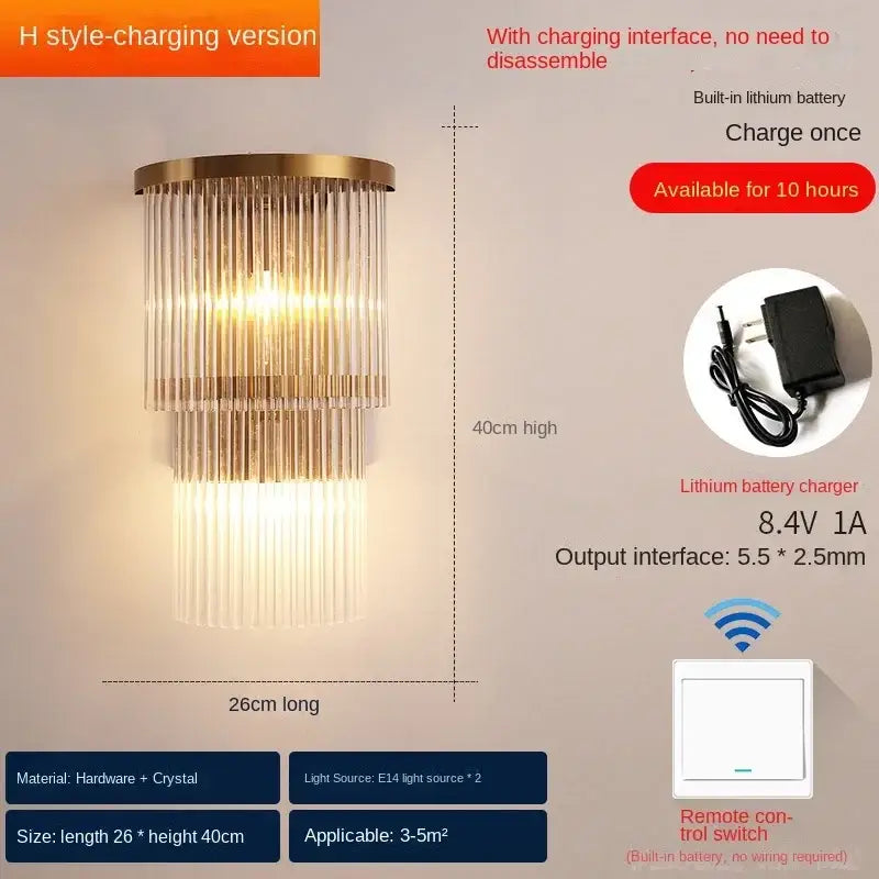 Gold Crystal Wall Lamp Wireless Rechargeable