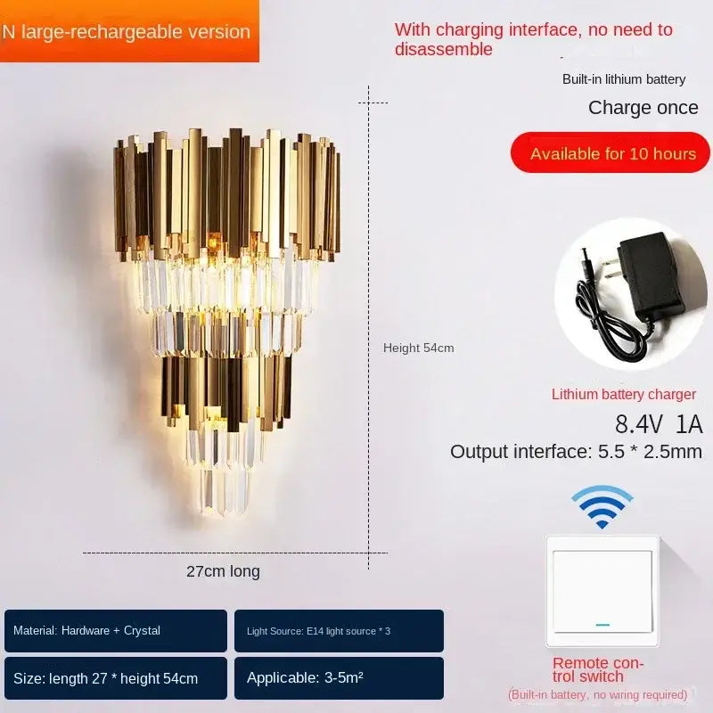 Gold Crystal Wall Lamp Wireless Rechargeable