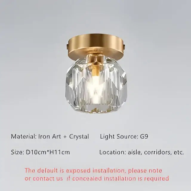 Gold Crystal Iron Ceiling Light For Bedroom