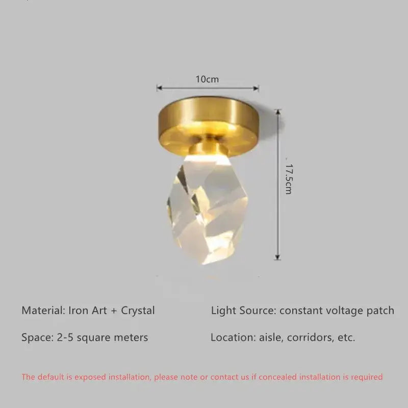 Gold Crystal Iron Ceiling Light For Bedroom