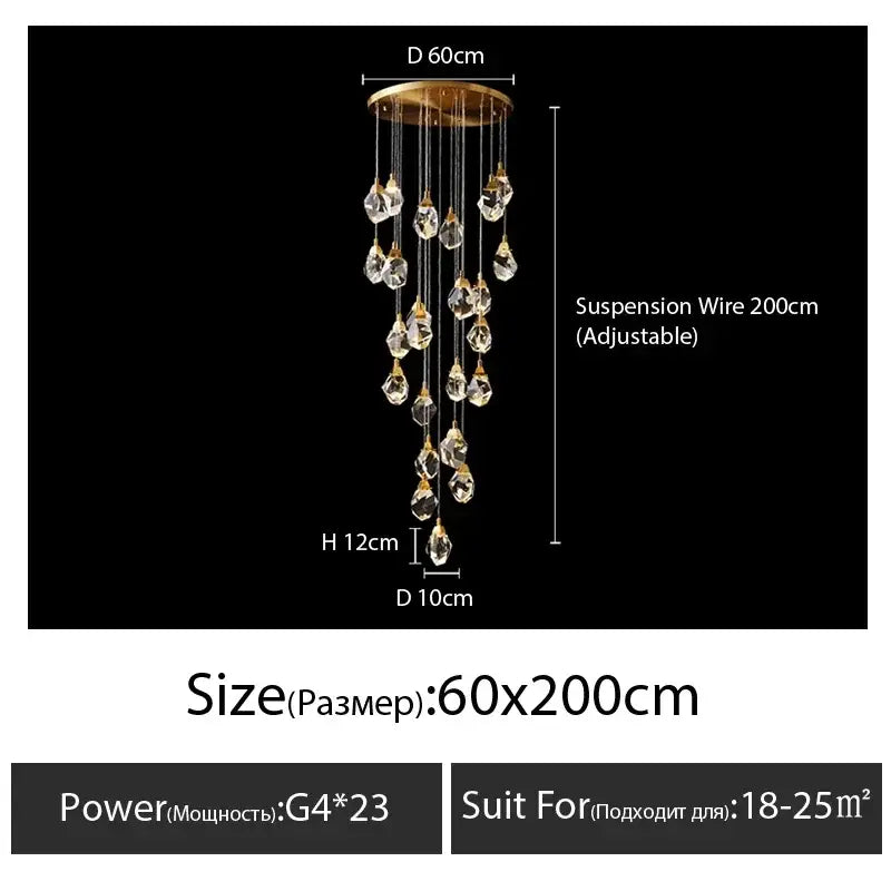Gold Crystal 23-Light Staircase Chandelier