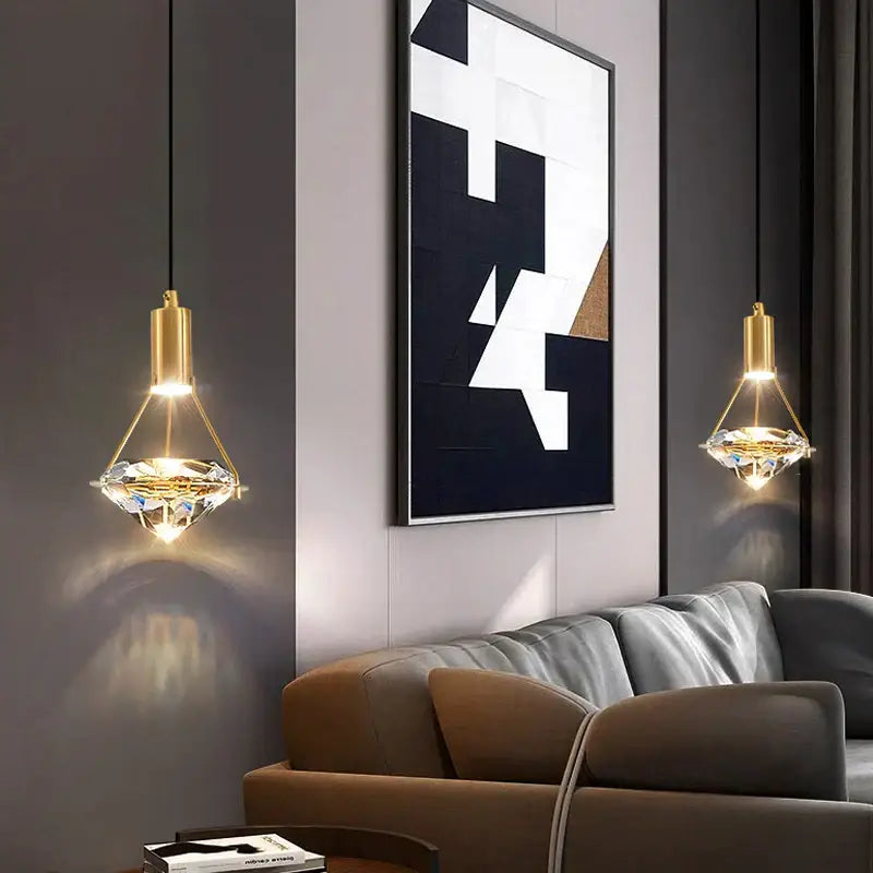 Gold Crystal Brass Diamond-Cut Pendant Light
