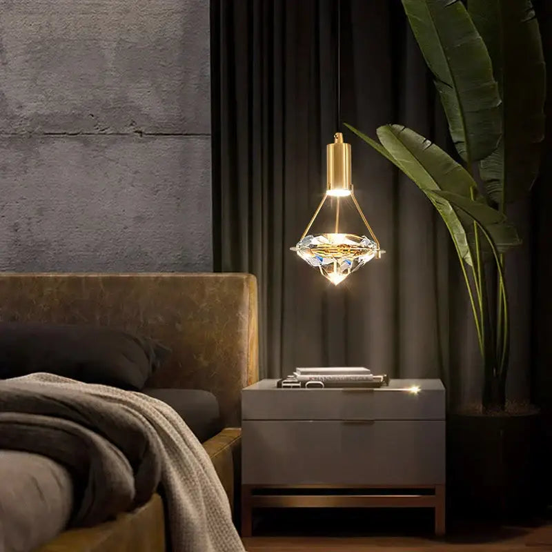 Gold Crystal Brass Diamond-Cut Pendant Light