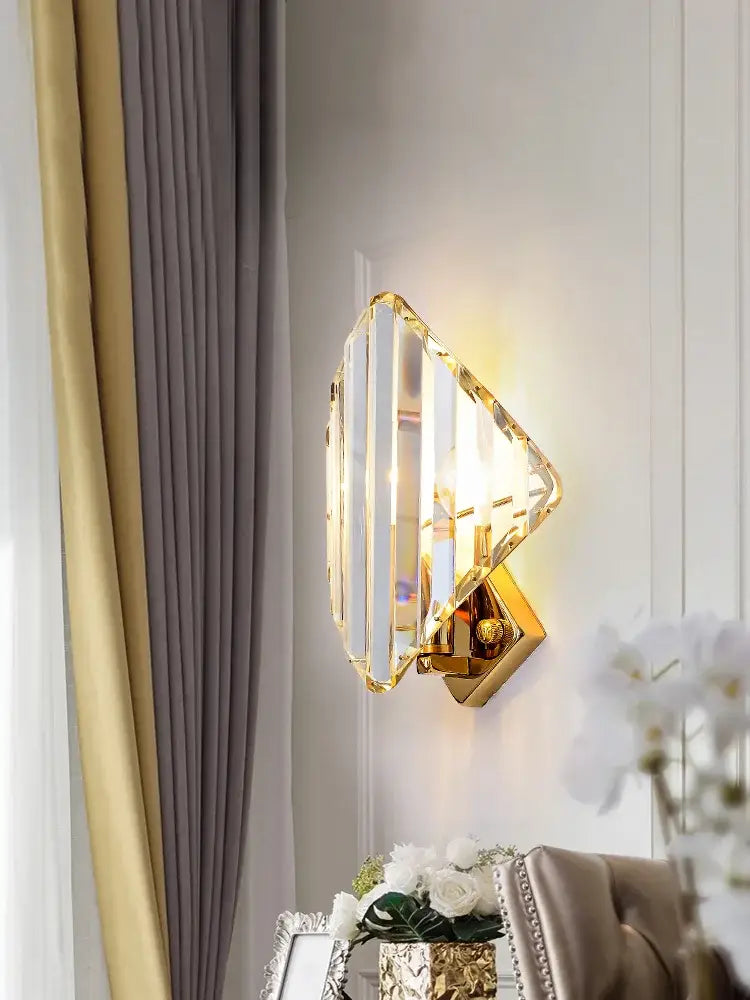 Gold Crystal Sconce Light with Brass Construction