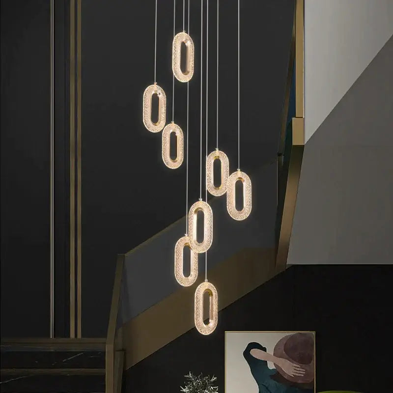 Gold Crystal 12-Head Villa Staircase Chandelier
