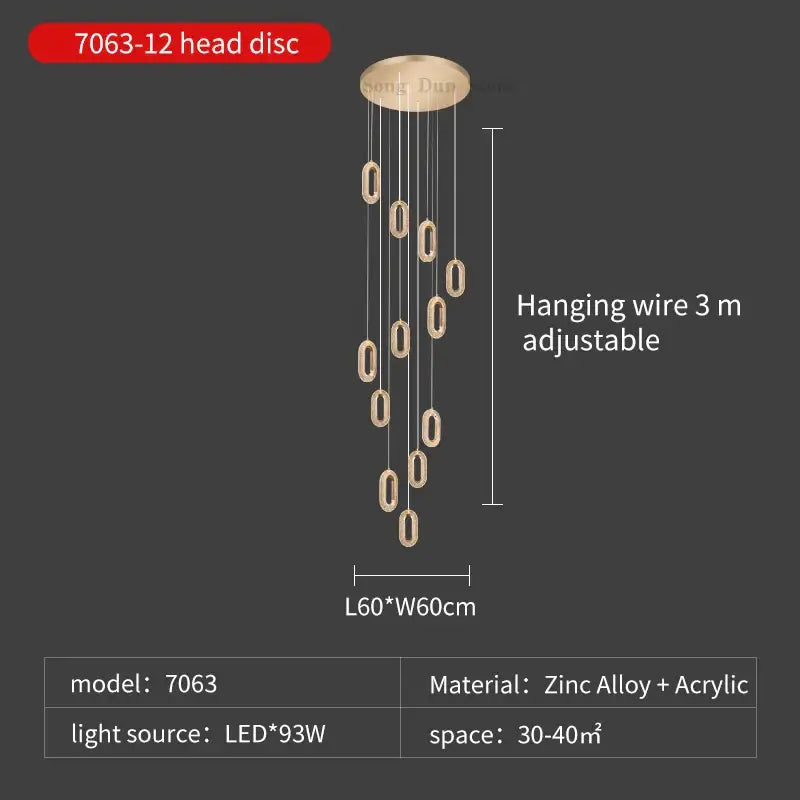 Gold Crystal 12-Head Villa Staircase Chandelier
