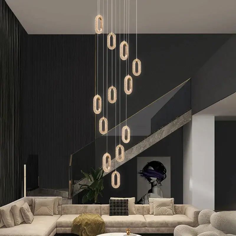 Gold Crystal 12-Head Villa Staircase Chandelier