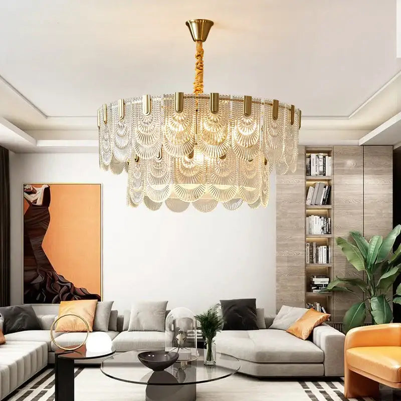 Gold Crystal Ceiling Fan Glass Tier Design