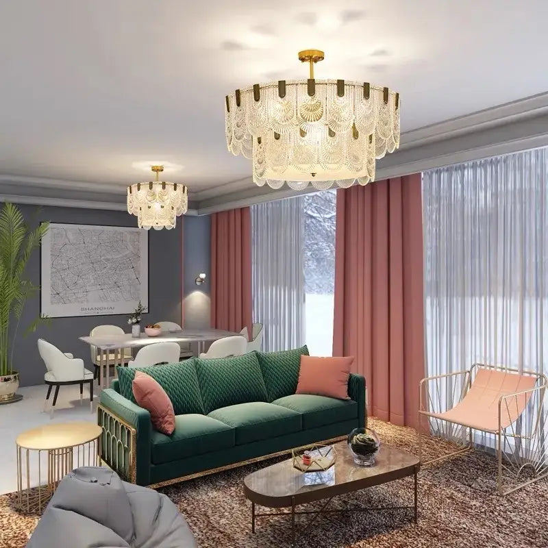 Gold Crystal Ceiling Fan Glass Tier Design