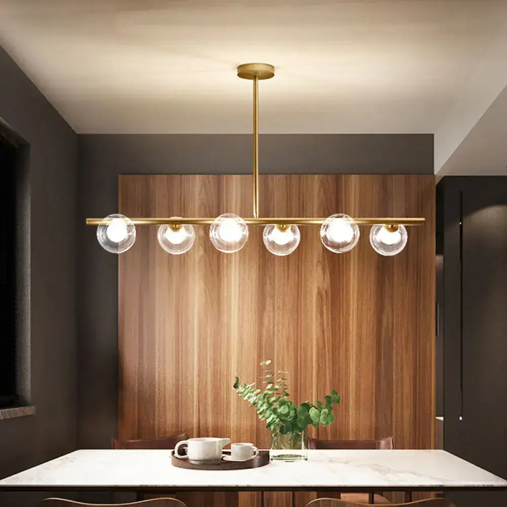 Gold Linear Clear Glass Globe Pendant