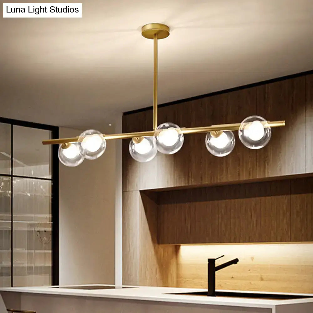 Gold Linear Clear Glass Globe Pendant