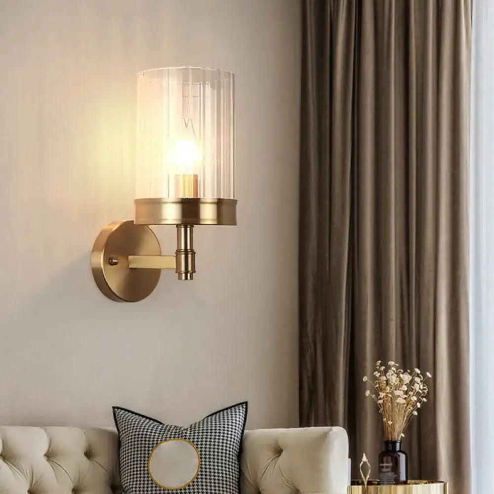 Gold Clear Glass Minimalist Hallway Sconce
