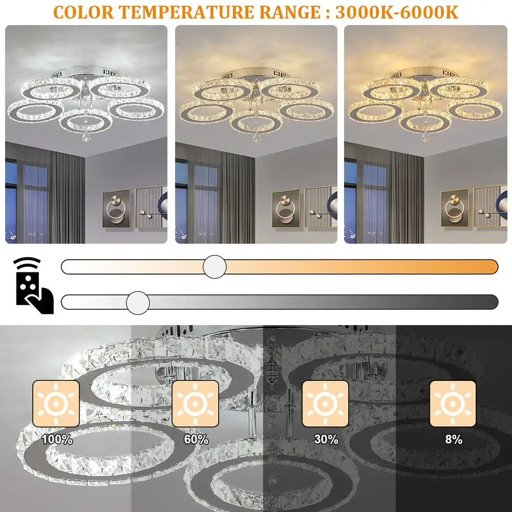 Gold Crystal Ring Remote Chandelier