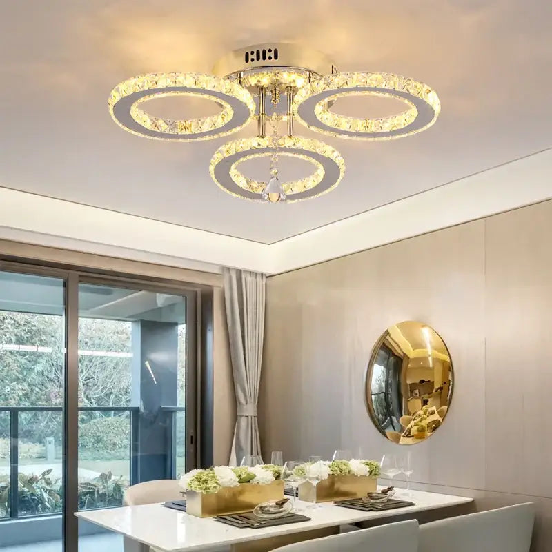 Gold Crystal Ring Remote Chandelier