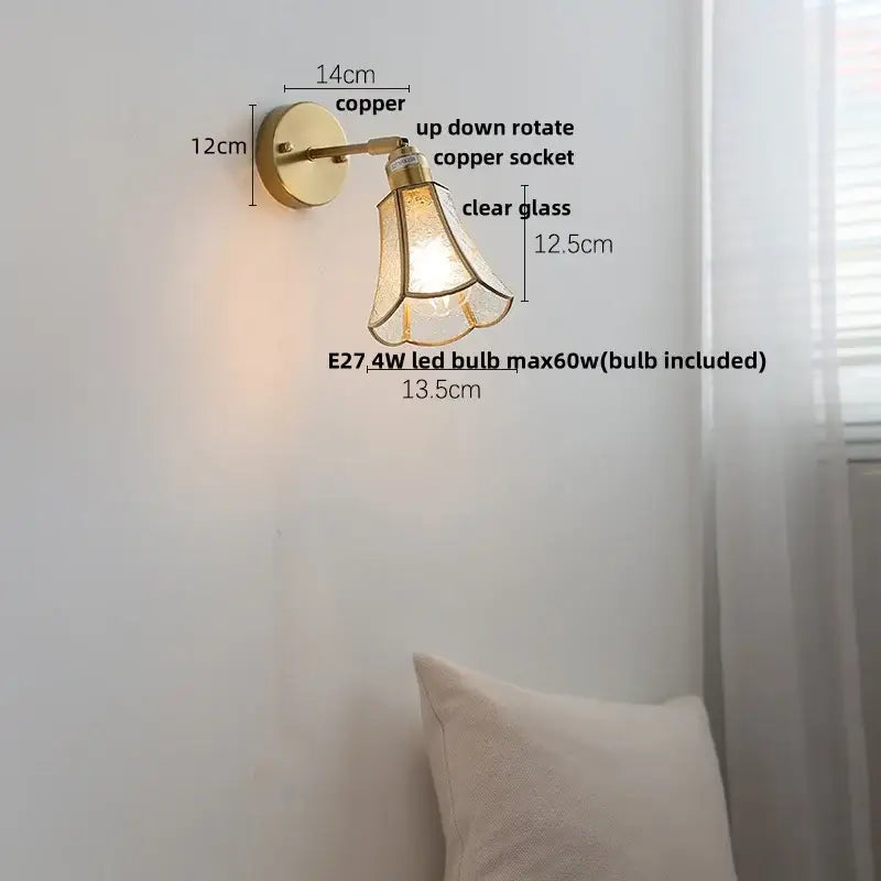Gold Glass LED Sconce with Pull Chain Nordic Style